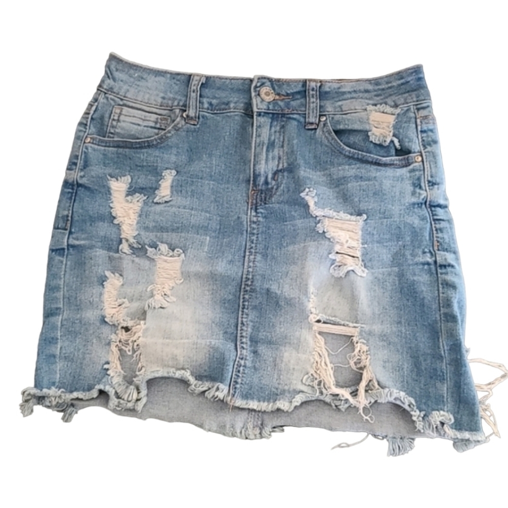 WAX JEAN Distressed Cut Off Jean Skirt S M Ripped Destroyed Denim Raw Hem Frayed - Picture 14 of 15